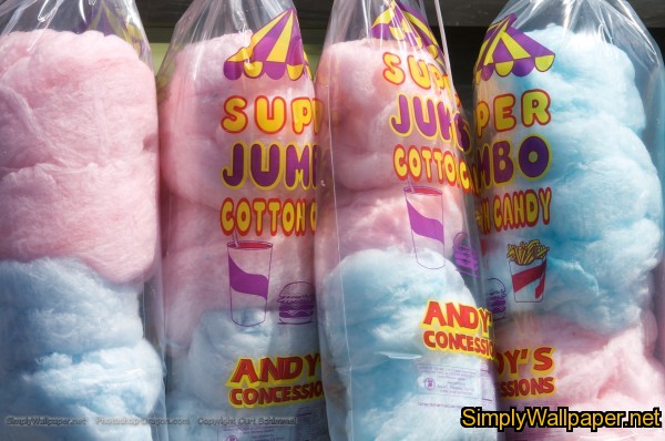 bags of red and blue cotton candy