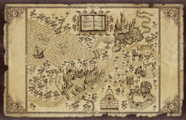 parchment map of Hogsmeade