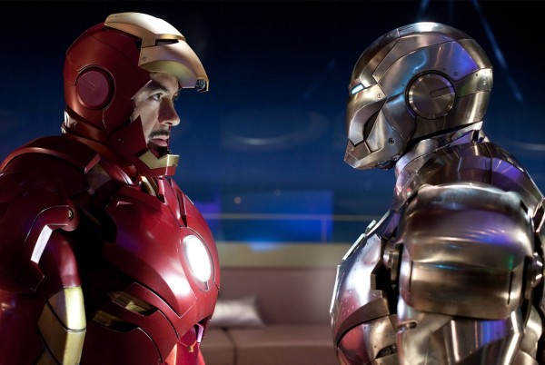 two iron man suits from the movie iron man 2