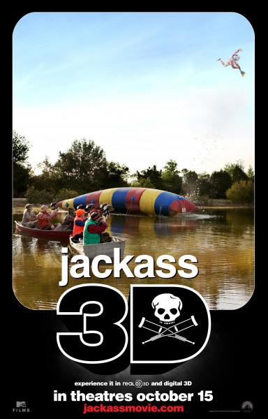 jackass movie in 3D being blasted by paintballs