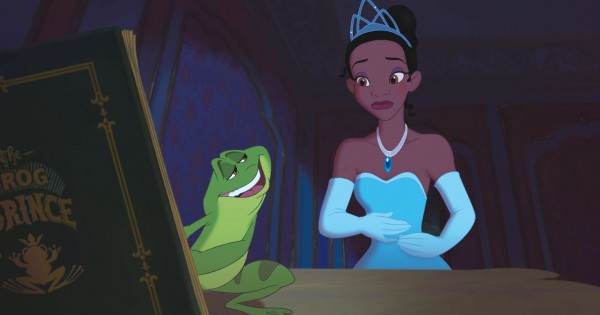 Prince Naveen as a frog talks to Tiana from Disney's Princess and the Frog movie wallpaper