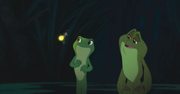 Ray the lightning bug, along with Naveen and Tiana as frogs from the Disney movie Princess and the Frog wallpaper