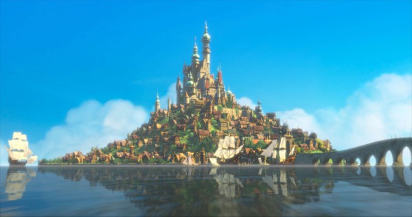 the castle on the island in Rapunzel's kingdom from Disney's animated movie Tangled