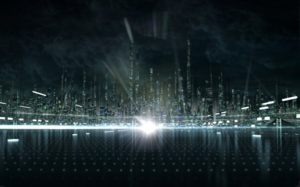 the city in the Tron virtual world from Disney's Tron Legacy movie wallpaper