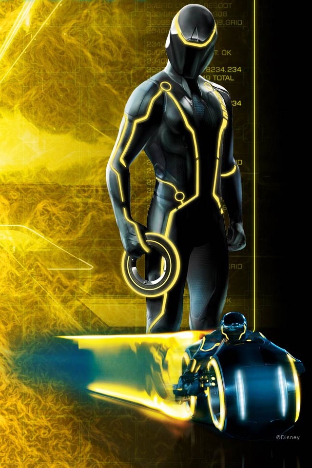 Yellow Light Cycle from Disney's Tron: Legacy Movie Desktop Wallpaper