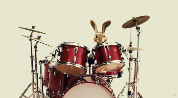 easter bunny (EB) rabbit playing the drums from the movie Hop wallpaper