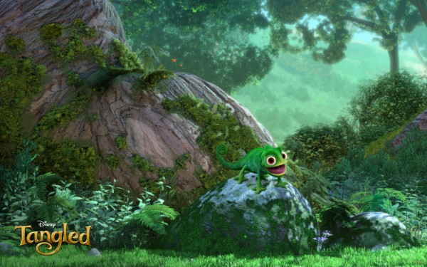 Pascal the chameleon lizard reptile perching on a rock from Disney's CG animated movie Tangled wallpaper
