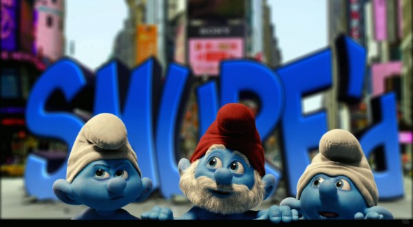 the Smurfs in New York City live action movie wallpaper