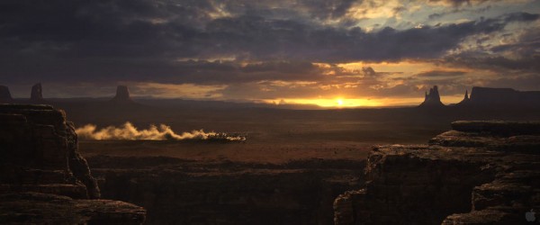 sunset over a western skyline from the CG animated movie Rango wallpaper