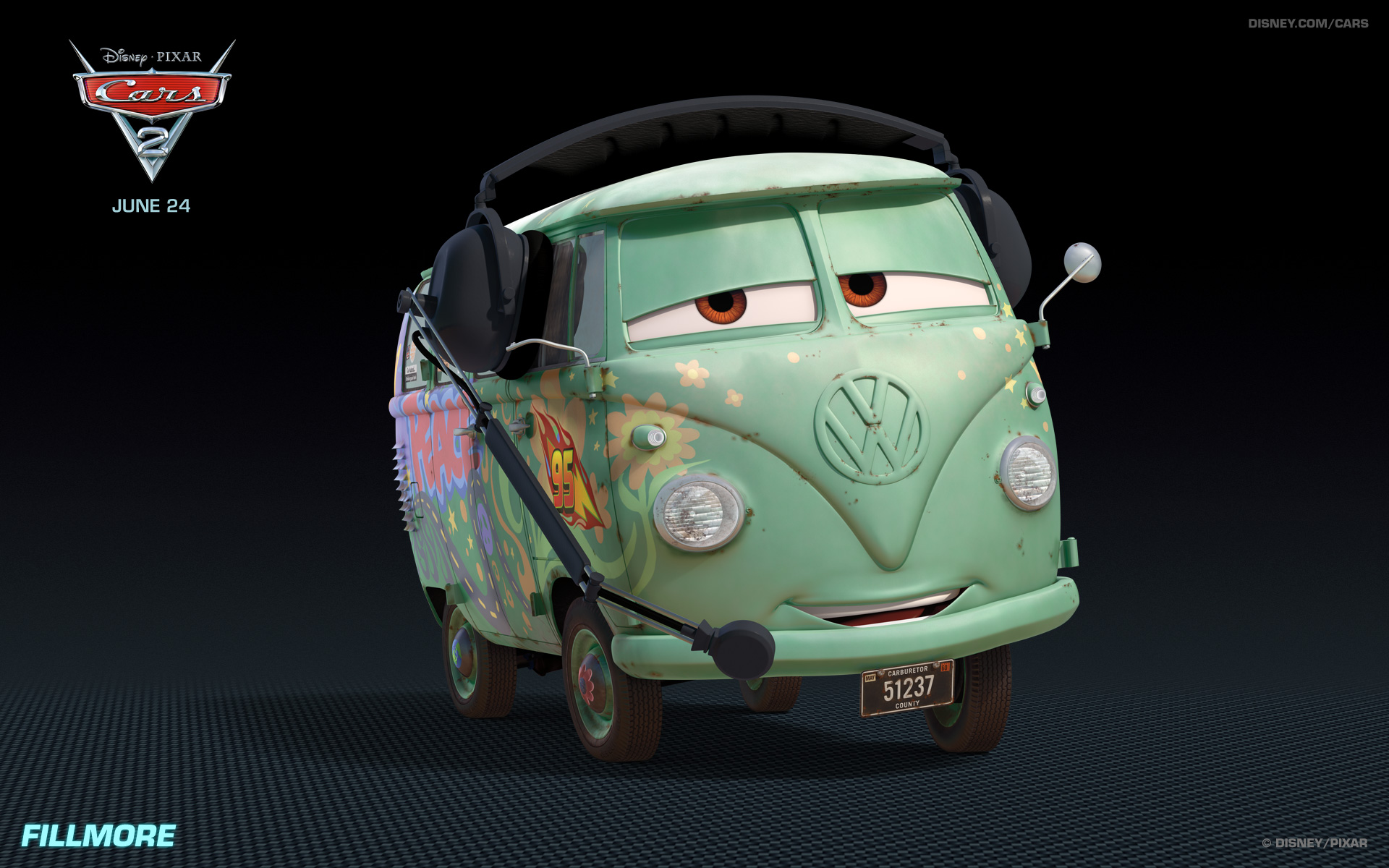 Fillmore the Hippy Car from Disney's Cars 2 HD Desktop Wallpaper
