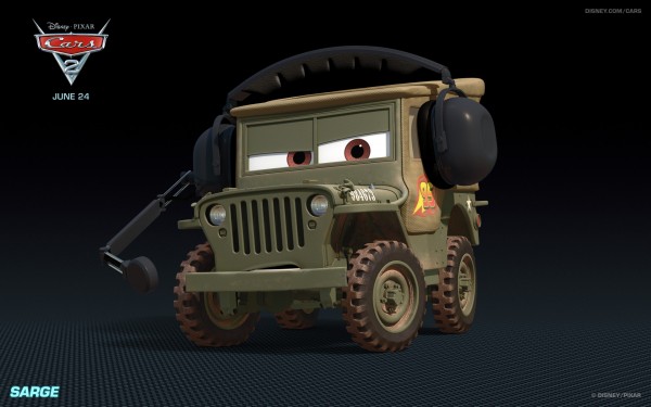 Sarge the army jeep from Disney's Cars 2 CG animated movie wallpaper