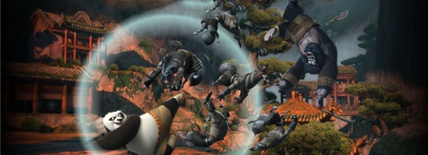 Po fighting wolves from Kung Fu Panda 2 movie wallpaper