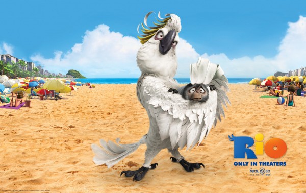 Nigel the cockatoo bird on the beach in the animated movie Rio