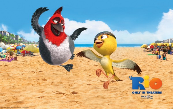 Pedro and Nico the birds on the beach in the animated movie Rio
