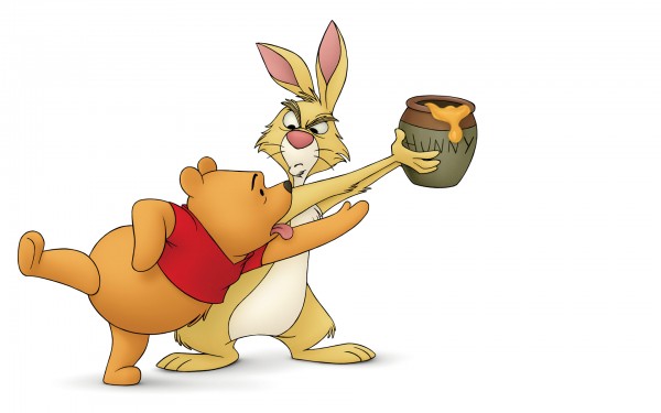 Pooh bear trying to get his hunny/honey pot from Rabbit from Winnie the Pooh wallpaper
