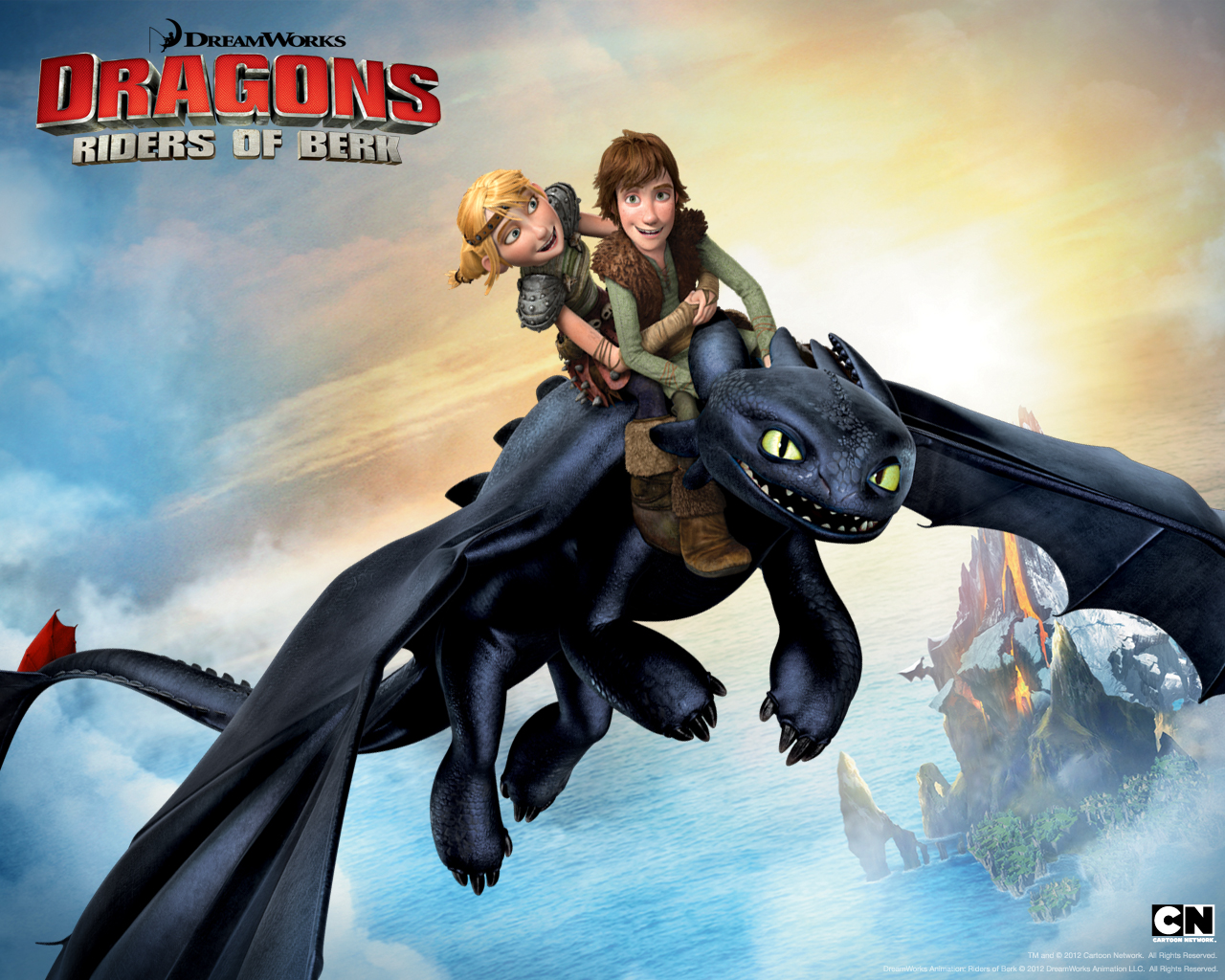 Hiccup And Astrid With Toothless In Riders Of Berk Desktop