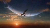 the leonopteryx giant flying creature at sunset