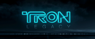tron legacy movie logo over a city horizon