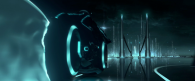 a light cycle speeds past from the world of tron legacy