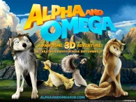 Two wolves, Humphrey and Kate along withe a goose and a duck from the movie Alpha and Omega