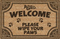 a doormat style image that says welcome please wipe your paws
