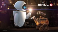 two robots, Wall-E and Eve, from the Disney Pixar movie Wall-E