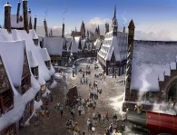 view of the town of hogsmeade
