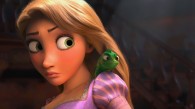 Pascal the chameleon from the Disney movie Tangled on Rapunzel's shoulder