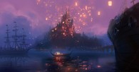 Rapunzel's Kingdom Castle concept art with lanterns from Disney's animated movie Tangled wallpaper picture