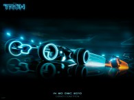 light cycle and car race scene from Disney's Tron Legacy movie wallpaper