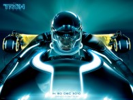 Sam Flynn riding a light cycle from Disney's Tron Legacy movie wallpaper