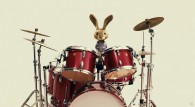 easter bunny (EB) rabbit playing the drums from the movie Hop wallpaper