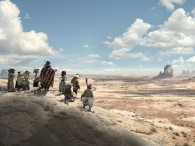 hidden easter egg wallpaper from the Rango movie website showing the cast of good guys overlooking the plains