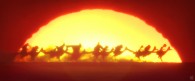 Rango and his friends riding at sunset from the movie Rango Wallpaper
