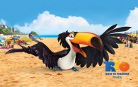 Rafael the toucan bird on the beach in the animated movie Rio