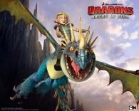 Astrid riding Stormfly the deadly nadder dragon from Dreamworks Dragons: Riders of Berk How to Train Your Dragon TV Series