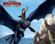 Hiccup riding Toothless the night fury dragon from Dreamworks Dragons: Riders of Berk How to Train Your Dragon TV Series