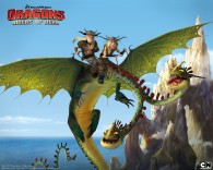 Ruffnut and Tuffnut riding Barf and Belch the two headed zippleback dragon from Dreamworks Dragons: Riders of Berk How to Train Your Dragon TV Series