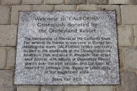 Entrance plaza for the California State Fairgrounds showing dedication plaque from Disney's California Adventure